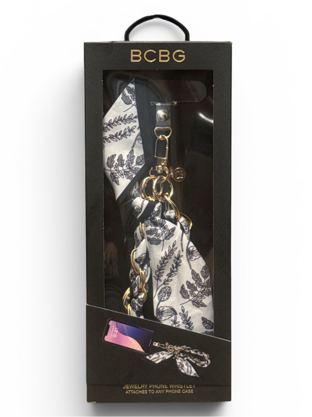 BCBG Luxe Link Phone Wristlet Strap Navy White Floral NIP